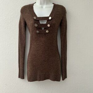 LOVE ROCKS CUT OUT V-NECK PLUNGE SWEATER